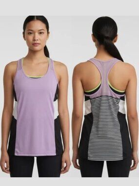 Champion Duo Dry Lavender Black White Color Block Racer Back Tank Top Size Large